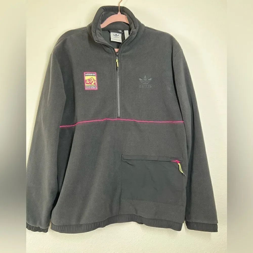 Adidas Adiplore Polar Top Jacket 1/2 Zip Up Fleece Mens Medium Black/Pink FR0599